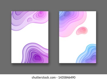 Abstract vector background paper cut. Gradient futuristic shapes. Wavy geometric template. Fluid frames