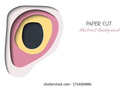 Abstract vector background in paper cut style with shadows and copy space for text. Paper art in trendy colors with layers, shape of waves. Realistic minmal layout template for poster, banner