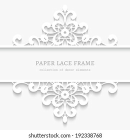 Abstract vector background with paper dividers, header, ornamental lace frame on white, eps10 