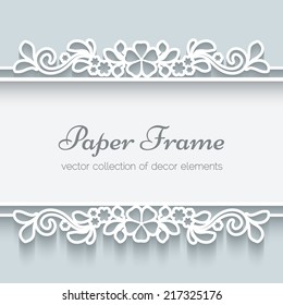 Abstract vector background with paper dividers, header, lacy ornamental frame, eps10 