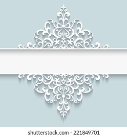 Abstract vector background with paper dividers, header, ornamental lace frame on white, eps10 