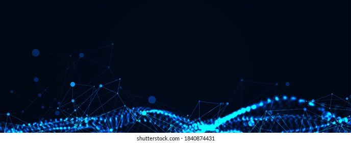 Abstract vector background. Particles dynamic flow with plexus effect.