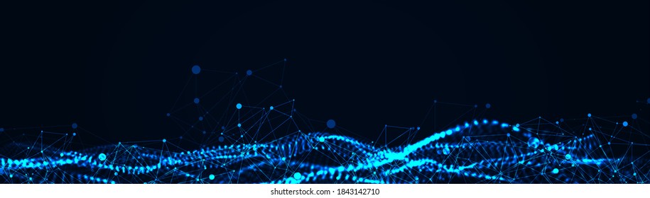 Abstract vector background. Particles dynamic flow with plexus effect.