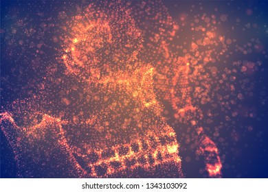 Abstract vector background with particles in the form of a human skull. orange decay