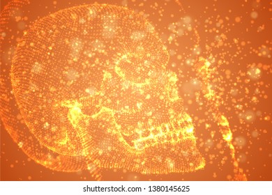 Abstract vector background with particles in the form of a human skull. orange decay