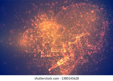 Abstract vector background with particles in the form of a human skull. orange decay