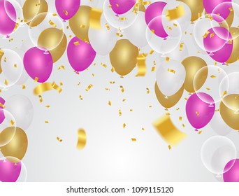abstract vector background and Vector party balloons illustration. Confetti and ribbons flag ribbons, Celebration