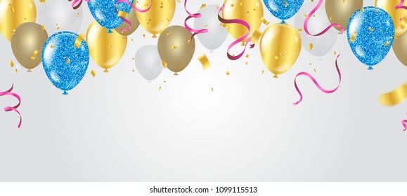 abstract vector background and Vector party balloons illustration. Confetti and ribbons flag ribbons, Celebration