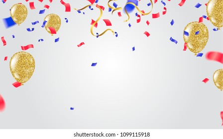 abstract vector background and Vector party balloons illustration. Confetti and ribbons flag ribbons, Celebration