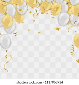abstract vector background and Vector party balloons illustration. Confetti and ribbons flag ribbons, Celebration