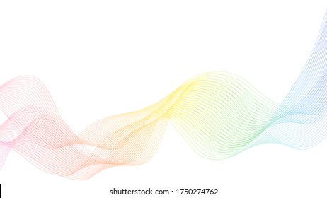 Abstract vector background with pastel multicolored dynamic wave. Geometric abstract wavy lines background. Vector illustration. Rainbow wave isolated on white backdrop