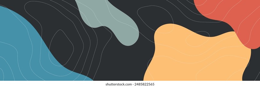 fondo de Vector abstracto con Formas de colores pastel y líneas topográficas. concepto de Fondo de pantalla de fondo minimalista vintage. Abstractas minimalista Formas fluidas fondo grunge textura.
