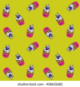 abstract vector background with pink cupcakes on yellow