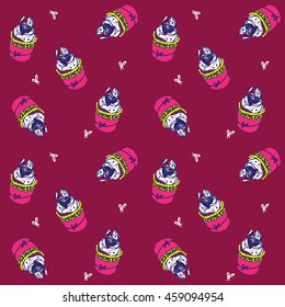 abstract vector background with pink cupcakes on a red