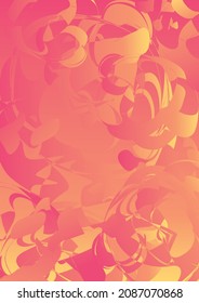 Abstract vector background with pink, orange and yellow gradient waves and stains, which have shapes of stylized flowers or fireworks. Bright colorful round shapes are flowing to each other.