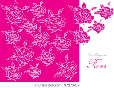 abstract vector background with pink rose silhouettes isolated on pink and white background and place for your text
