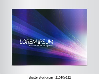 Abstract vector background with point grid, light beams, color curves and irradiated film effect. For high technology and business design projects. 