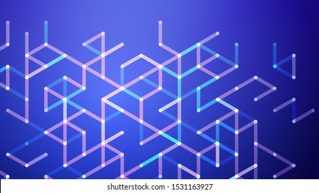 Abstract vector background. Polygon vector illustration. Technology futuristic design. Blue cube shape pattern. Geometric lines. Digital backdrop. 