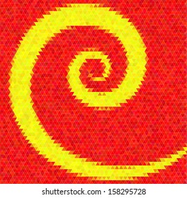 Abstract vector background. Polygon style inlay. Spiral. Red and yellow colors