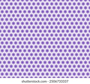 Abstract vector background. Purple color on matching background. Hexagon bold mosaic cell with padding and inner solid cells. Hexagon geometric shapes. Seamless pattern. Tileable vector illustration.