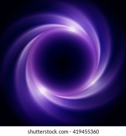 Abstract vector background with purple toned swirl and hole in center or collapsar isolated on black. Beautiful cosmic eclipse in a distant galaxy