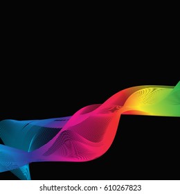 Abstract vector background with rainbow color ribbon diagonally on black background