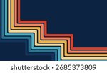 Abstract vector background with rainbow step-like stripes. 1970s retrofuturism style. Wallpaper for posters, wall art, banners, and retro-colored illustration in 3D perspective.