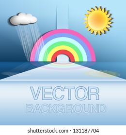 Abstract vector background, rainbow, the sun, cloud, rain