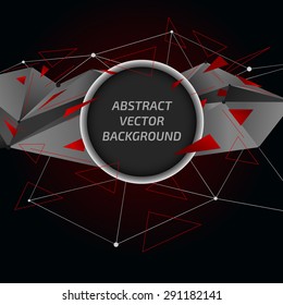 Abstract vector background, red and grey triangles on dark background