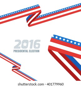 Abstract Vector Background With Ribbon In Colors Of National United States Flag. Concept For US Presidential Election 2016. Vote And Election Banner Design Template With Copyspace.