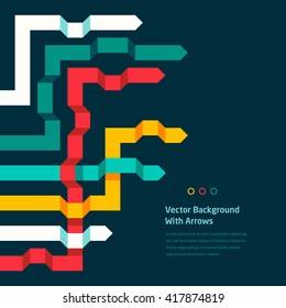 Abstract Vector Background with Ribbons. Business Bg Concept with Arrows. Geometric Banner in Flat Style and Colors.