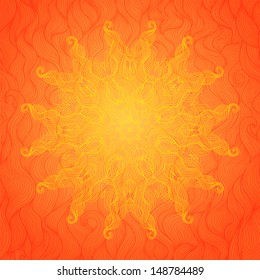 Abstract vector background with round lace ornament. Bright sunny colors.