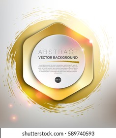 Abstract vector background. Round paper notes on the gold, hand-drawn design with realistic light and shadow on the white background. Use for template or brochure design. Vector illustration. Eps10.
