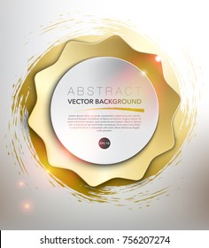 Abstract vector background. Round paper circle on the golden star and hand-drawn swirl. Item contains space for own text. Isolated on the white background. Vector illustration. Eps10.