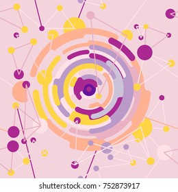 Abstract vector background with round and spiral object containing purple, yellow and pink colors
