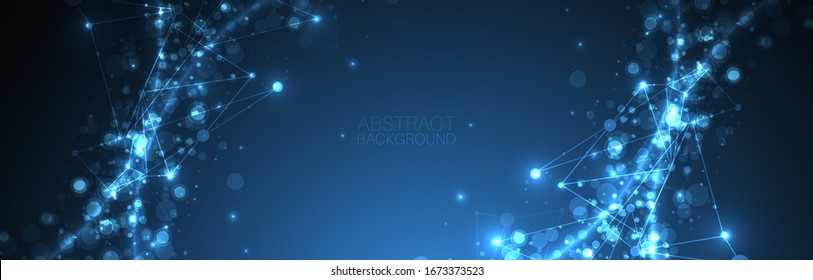 Abstract vector background, scientific direction, with glowing circles and chaotic spots on it . 