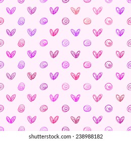 Abstract vector background Seamless hand drawn heart and polka dot