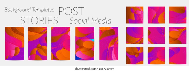 Abstract vector background set with bright gradient wavy organic overlapping shapes grunge textured. Fluid wavy lines.Template for seasonal sale advertising  marketing technology.
