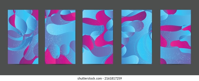 Abstract vector background set with bright gradient wavy organic overlapping shapes grunge textured. Fluid wavy lines.Template for seasonal sale advertising  marketing technology.