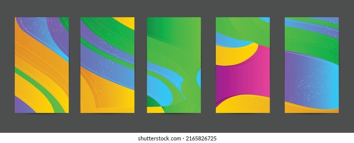 Abstract vector background set with bright gradient wavy organic overlapping shapes grunge textured. Disco music 80’s poster design. Blog post frame or border. Background booster.
