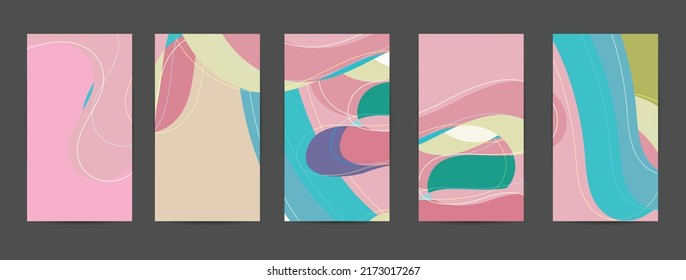 Abstract vector background set with bright gradient wavy organic overlapping shapes grunge textured. Fluid wavy lines.Template for seasonal sale advertising  marketing technology.