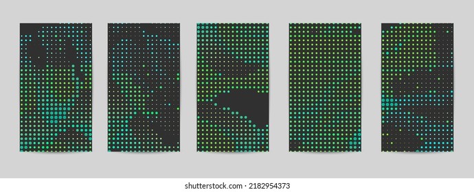 Abstract vector background set with bright colorful dots on dark background. Disco music 80’s poster design. 