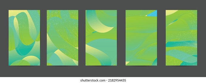 Abstract vector background set with bright gradient wavy organic overlapping shapes grunge textured. Disco music 80’s poster design. Blog post frame or border. Background booster.