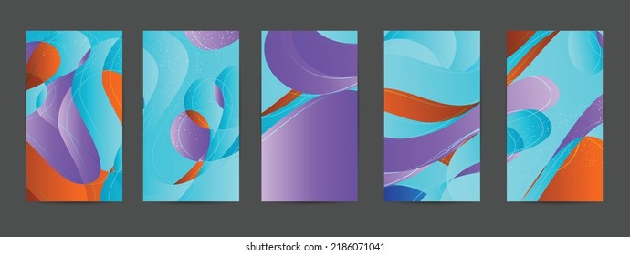 Abstract vector background set with bright gradient wavy organic overlapping shapes grunge textured. Disco music 80’s poster design. Blog post frame or border. Background booster.