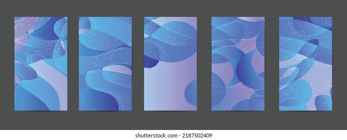 Abstract vector background set with bright gradient wavy organic overlapping shapes grunge textured. Disco music 80’s poster design. Blog post frame or border. Background booster.