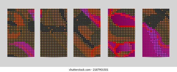 Abstract vector background set with bright colorful dots on dark background. Disco music 80’s poster design. 