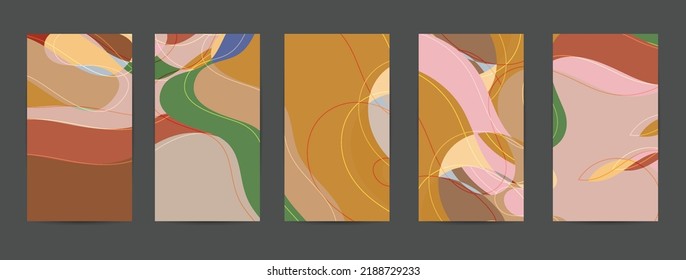 Abstract vector background set with bright gradient wavy organic overlapping shapes grunge textured. Fluid wavy lines.Template for seasonal sale advertising  marketing technology.