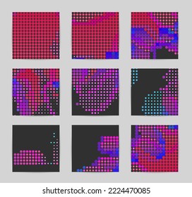 Abstract vector background set with bright colorful dots on dark background. Disco music 80’s poster design. 