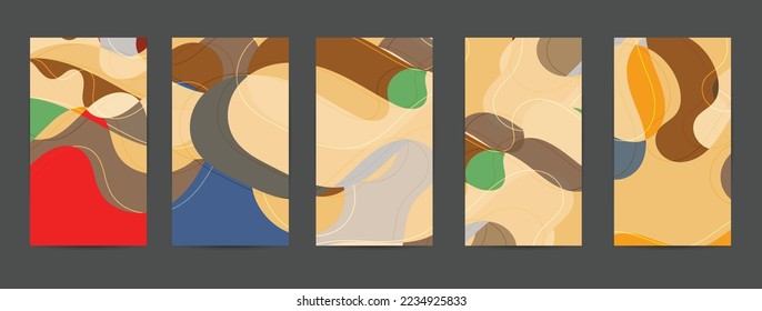 Abstract vector background set with bright gradient wavy organic overlapping shapes grunge textured. Fluid wavy lines.Template for seasonal sale advertising  marketing technology.