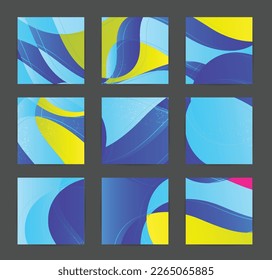 Abstract vector background set with bright gradient wavy organic overlapping shapes grunge textured. Disco music 80’s poster design. Blog post frame or border. Social media booster.